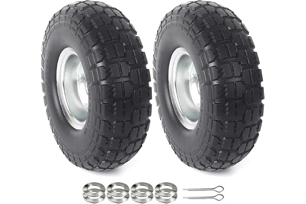 AR-PRO (2-Pack) 10-Inch Solid Rubber Tire Wheels - Replacement 4.10/3.50-4" Flat Free Tire with 5/8" Bearings, 2.2" Offset Hu