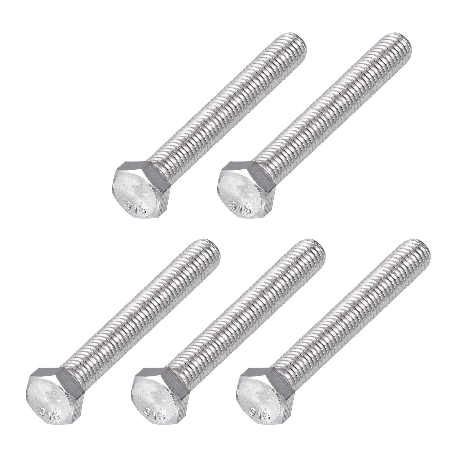 METALLIXITY Hex Head Screw Bolt (3/8-16 x 2-3/4") 5Pcs, 316 Stainless Steel, Fully Threaded, External Hex Drive, Bright Finish, Hex Head Screw Bolt, Silver — image 1