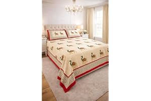 DHRUVINSRI 600 TC, Hand Block Camel Print Cotton Bedsheet Set, Flat Sheet Size 90*108 Inches and Pillow Covers,Decorative,Fes