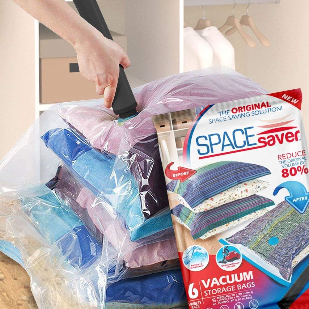 Spacesaver Premium Vacuum Storage Bags 6 Pack (2 x Medium, 2 x Large, 2 x Jumbo) 80% More Storage! Hand-Pump for Travel! Double-Zip Seal and Triple Seal Turbo-Valve for Max Space Saving! (6 Pack): Home & Kitchen
