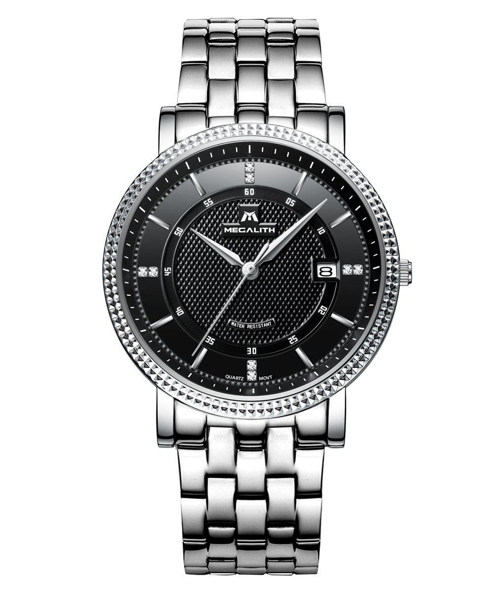 Mens Black Wrist Watches Men Waterproof Silver Stainless Steel Watches Date Luxury Thin Watch for Men