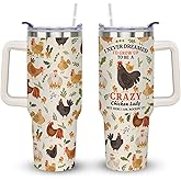 bchiijds 40 oz Chicken Cup Tumbler with Handle Lid and Straw, Chicken Themed Lover Gifts for Women, Cute Tumblers for Women