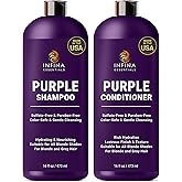 INFINA ESSENTIALS Purple Shampoo and Conditioner Set - Sulfate Free, Enriched with Coconut Oil & Aloe Vera, Ideal for Blonde, Gray, Brassy & Color Treated Hair, Nourishes & Hydrates - 16 fl oz each