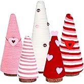 5Pcs Valentine's Day Tree Table Decorations - Yarn Wrapped Mini Trees Pink White Table Top Decor for Farmhouse Indoor Room Kitchen Tiered Tray Shelf - Valentine Centerpieces