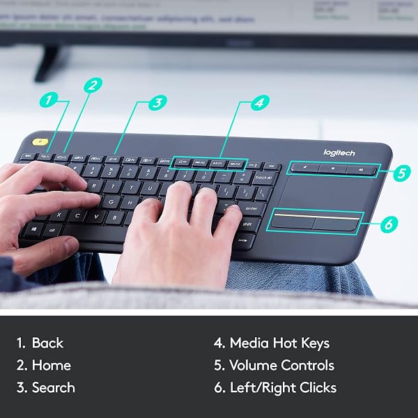 LOGITECH K400 PLUS WIRELESS TOUCH TV KEYBOARD WITH EASY MEDIA CONTROL AND BUILT-IN TOUCHPAD, HTPC KEYBOARD FOR PC-CONNECTED TV, WINDOWS, ANDROID, CHROMEOS, LAPTOP, TABLET – BLACK