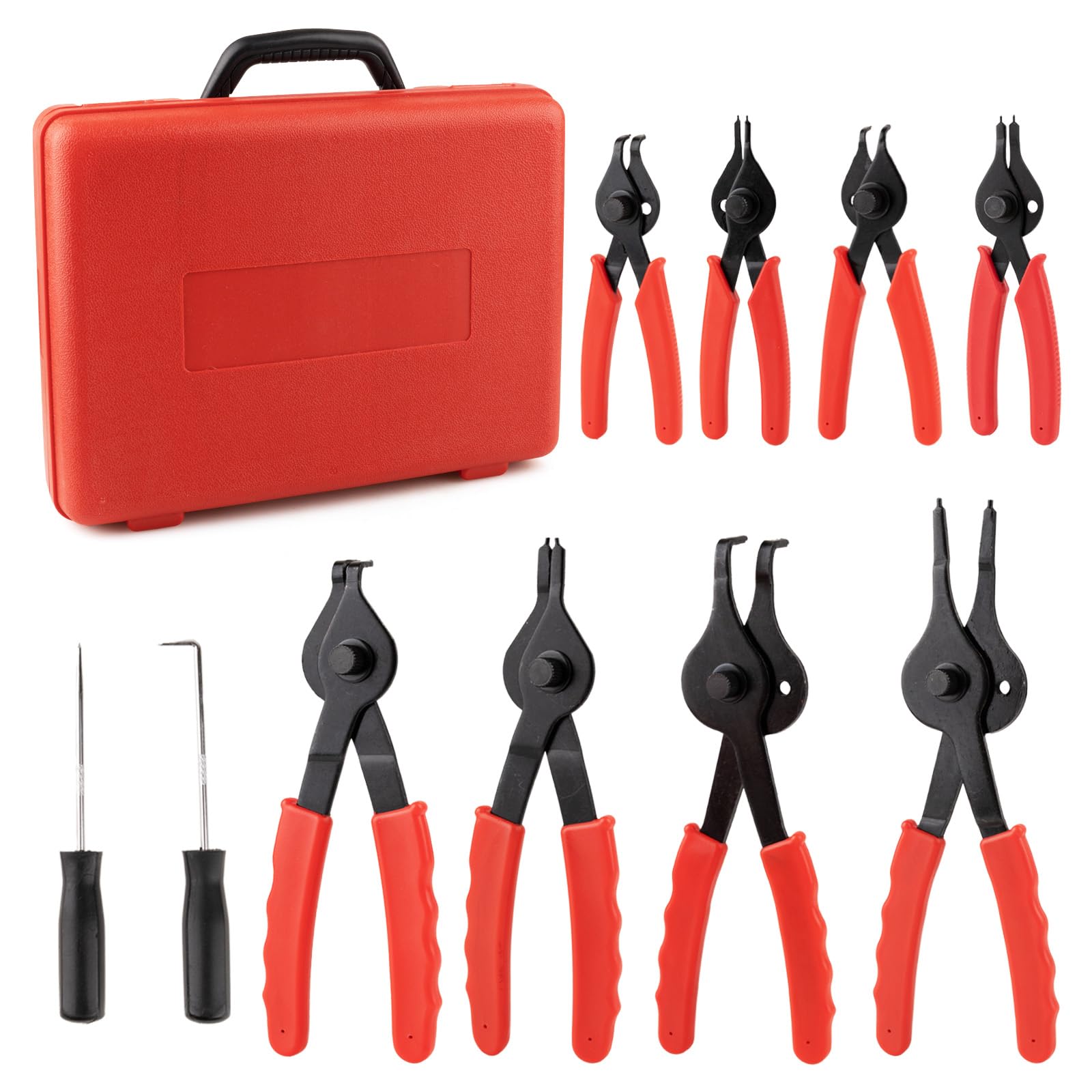 Photo 1 of 10-Piece Snap Ring Pliers Set, Heavy Duty Internal & External Circlip Pliers Kit with Straight/Bent Tips, Hook, Pick, C-Clip Ring and Circlip Removal Tool for Automotive & Mechanical Repair