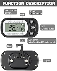 Frienda 12 Pack Black Digital Fridge Thermometer
