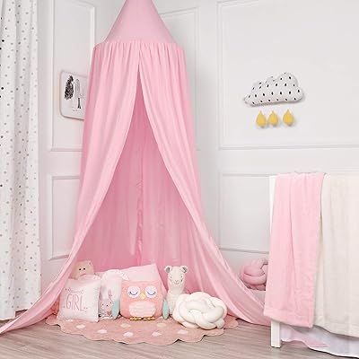 Buy Tillyou Princess Cotton Collection Nursery Bed Canopy For Girls Fits Standard Mini Baby Crib Toddler Bed Reading Playing Nook Hanging Game Tent For Kids Bedroom Round Dome Mosquito Net Pink Online