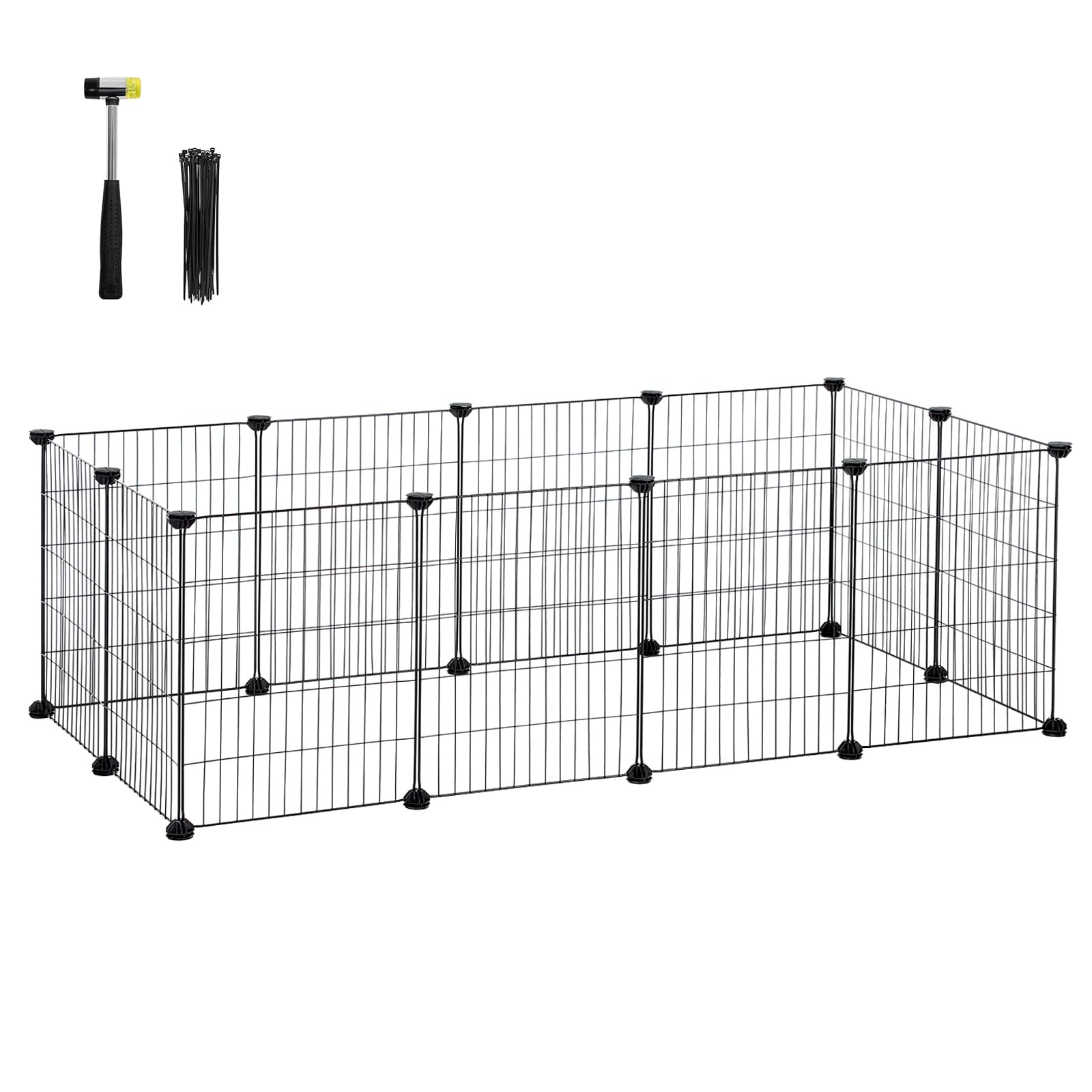 SONGMICS Outdoor Run DIY Small Animal Enclosure Small Animal Cage Puppy Run Rabbit Guinea Pig Metal Mesh 143 x 73 x 46 cm Black LPI01H