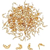 UNICRAFTALE 120pcs Golden Bead Tips Knot Covers Stainless Steel Calotte Ends Open Clamshell Knot Covers Fold-Over Bead Tips Small Hole End Caps for Knots & Crimp Findings Jewelry Making, 4mm Inner Dia