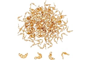 UNICRAFTALE 120pcs Golden Bead Tips Knot Covers Stainless Steel Calotte Ends Open Clamshell Knot Covers Fold-Over Bead Tips Small Hole End Caps for Knots & Crimp Findings Jewelry Making, 4mm Inner Dia