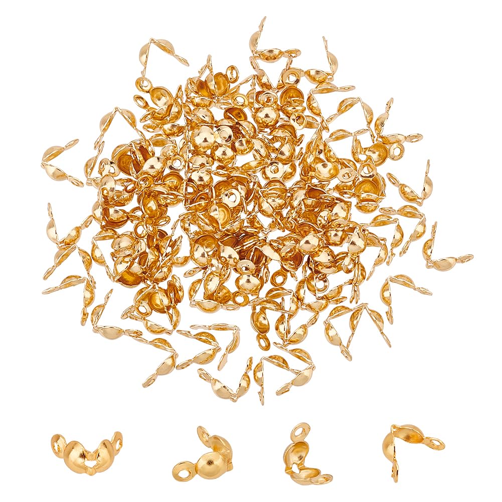 UNICRAFTALE 120pcs Golden Bead Tips Stainless Steel Calotte Ends Open Clamshell Knot Covers Fold-Over Bead Tips Small Hole End Caps for DIY Bracelets Knots & Crimp Findings Jewelry Making