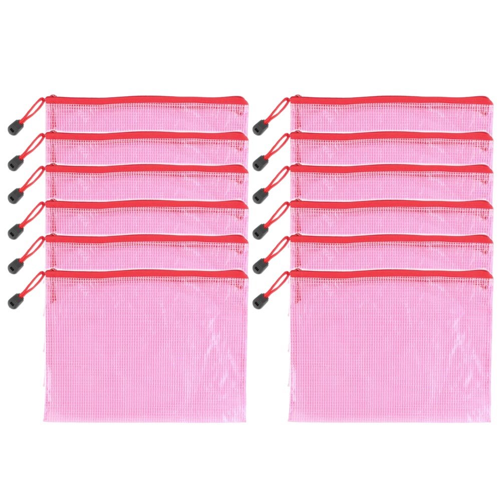 12 pieces PVC Wallet Zip A5 Document Folder PVC School Office Magazine File Document Wallet Pack Shirt Zippy Closure Folder Holder Bag A5-A5 red