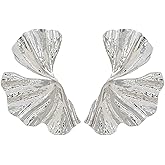 QLYOVWE Gold Statement Earrings Gold Flower Earrings for Women Large Gold Geometric Flower Leaf Earrings Large Floral Texture Gold Plated Bold Fashion Earrings Lightweight Dainty Exaggerated Metal Earrings Bohemian Jewelry Gift