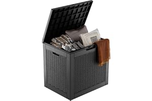MAIUSCOLI Outdoor Storage Box - Resin Deck Box for Waterproof Lockable, and Doubles as Extra Seating - Perfect for Patio Furniture, Cushions, Toys, and Garden Tools. (Black, 30-GA)