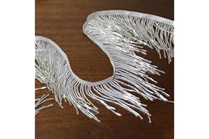 Labellezalady Silver Beads Fringe Trim Beads Fringe Belt Glass Beaded Fringe Trim Ribbon Tassel Chain for Clothing Accessories DIY Decoration