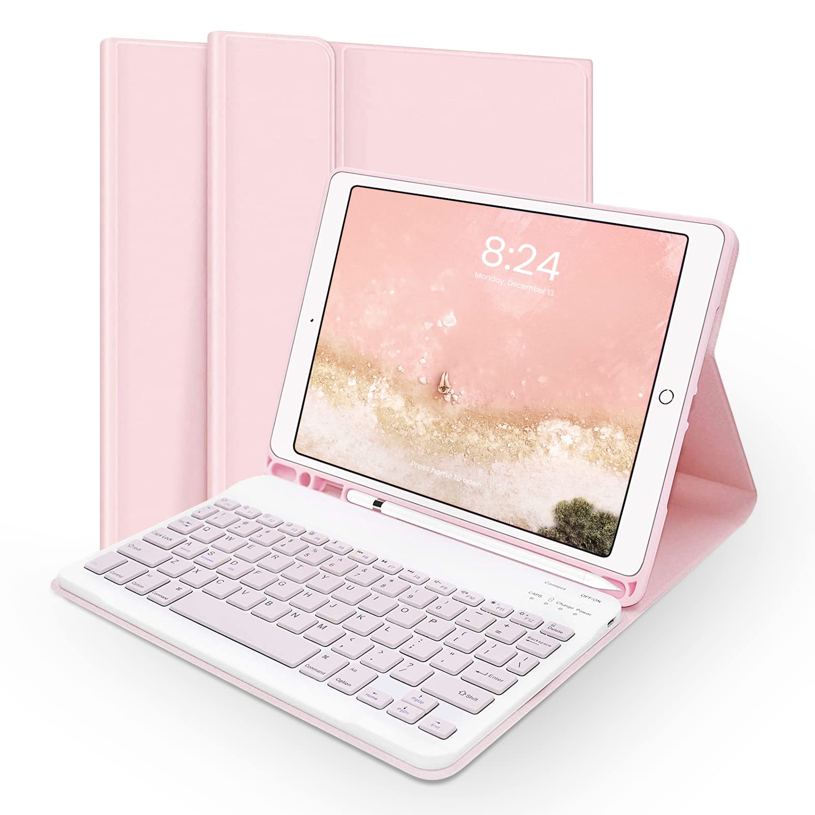 Keyboard Case for iPad 10.2 inch 9th Generation 2021/8th Gen 2020/7th Gen 2019/Air 3 2019/iPad Pro 10.5 inch – Wireless Detachable BT Slim Protective Keyboard Case Stand Cover with Pencil Holder Pink