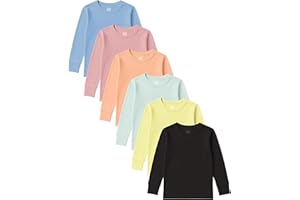 ANDREW SCOTT Girls Long Sleeve Performance Tops | All Season Natural Cotton Stretch Color T Shirts | Multi Packs Colors