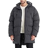 Rejork Men's Long Winter Coat Hooded Warm Quilted Jacket Water-resistant Cold Weather Parka