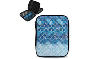 Hechitok Mermaid Scales Blue Crochet Hooks Case Zipper Bags Portable Crochet Storage Bag with Web Pocket and Crochet Holder Slots for Carrying Various Crochets Needles