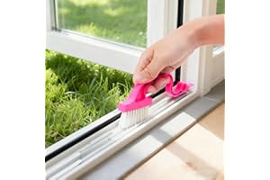 Window Rail Cleaning Brush, Magic Manual Window Rail Cleaning Tool,Ergonomic Handle Sliding Door Threshold,Multi-Purpose,Pink