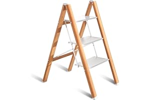 LADNAMY 3 Step Ladder Folding Step Stool for Adults Lightweight Aluminum Wide Anti Slip Pedal Multifunctional Household Adults Stepladder Wood 330lb