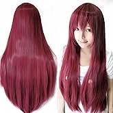 IMISSU 80cm Long Straight Natural Hair Cosplay Wigs with Bangs Colorful Halloween Costume Party Wig for Women (Burgundy)