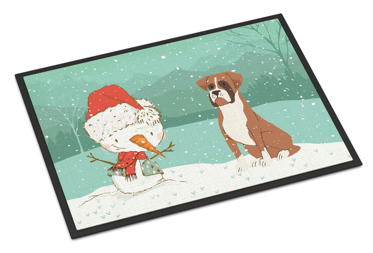 Caroline's Treasures CK2036MAT Fawn Boxer and Snowman Christmas Doormat 18x27 Front Door Mat Indoor Outdoor Rugs for Entryway, Non Slip Washable Low Pile, 18H X 27W