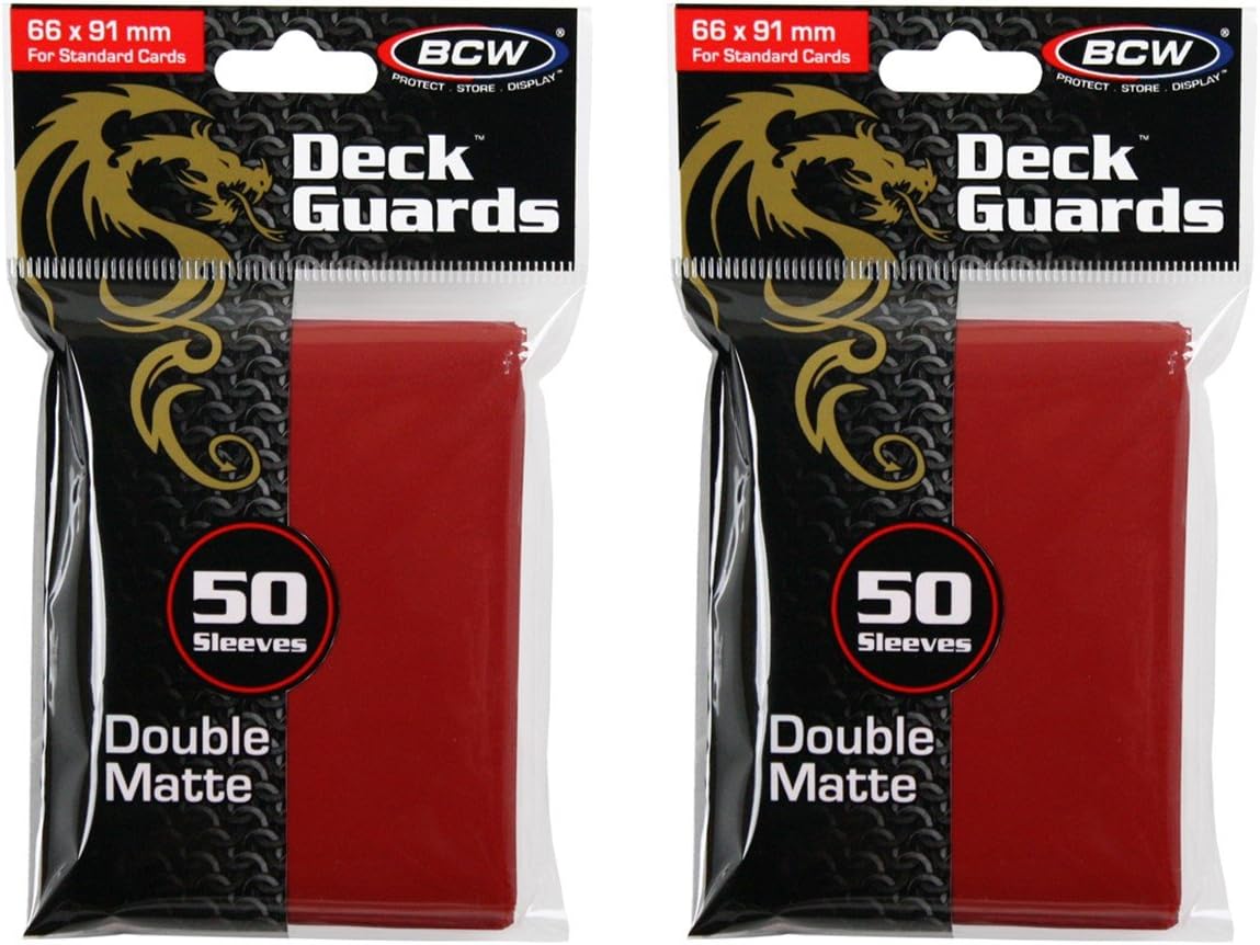 BCW100ct Deck Guard RED MATTE Finish for Stardard Size Collectable Cards - Deck Protector Sleeves [2-Pack Bundle]