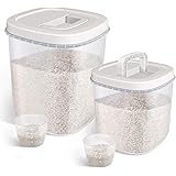 Airtight Bulk Food Storage Container - 10 Pounds + 20 Pounds Rice Storage Bin with Measuring Cup, Flour Container for…