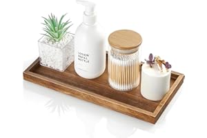 ALELION 11.7" Bathroom Vanity Tray for Counter - Acacia Wood Decorative Tray for Toilet Tank Makeup Perfume Jewelry Catchall Coffee Table - Wooden Kitchen Countertop Organizer for Soap Dispenser
