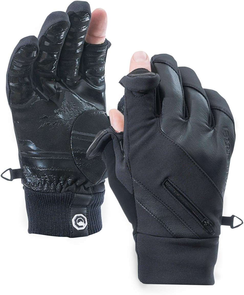 Vallerret Photography Gloves, Markhof Pro Model Black. 100% merino liner with flip-tech fingers, magnets, and zip pocket, designed for photographers to access their dials in warmth, comfort and style.