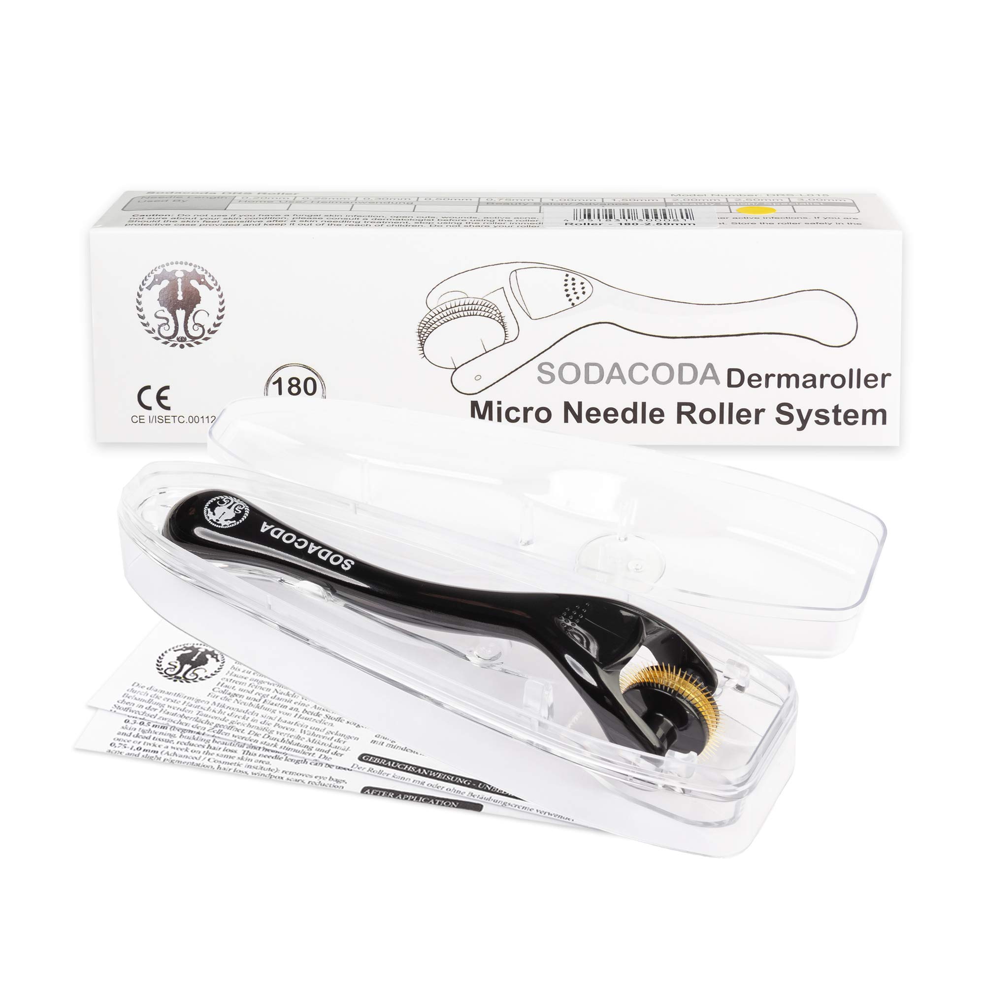 Sodacoda Derma Roller - 180 Titanium Micro Needles - Professional Beauty Care Tool for Face, Beard Growth & Hair Growth Support-1.50mm