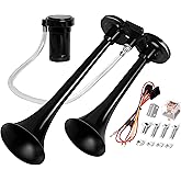 CARFKA Air Horn for Truck Boats Car, 150DB Super Loud Train Horns Kit with 120 PSI Air Compressor (Dual Black)