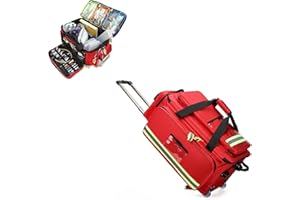 Medical Rolling Backpack, Red, Large Capacity First Aid Responder Bag with Detachable Trolley, Oxford Material, Multiple Comp