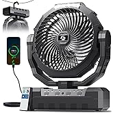 FRIZCOL 3-in-1 Camping Fan - Portable Fans Rechargeable - 24000mAh Battery Powered Fan(105Hrs) with Light & Remote for Indoor, Outdoor, Tent, Travel, Fishing, Jobsite, Gifts for Men Dad Him - Black