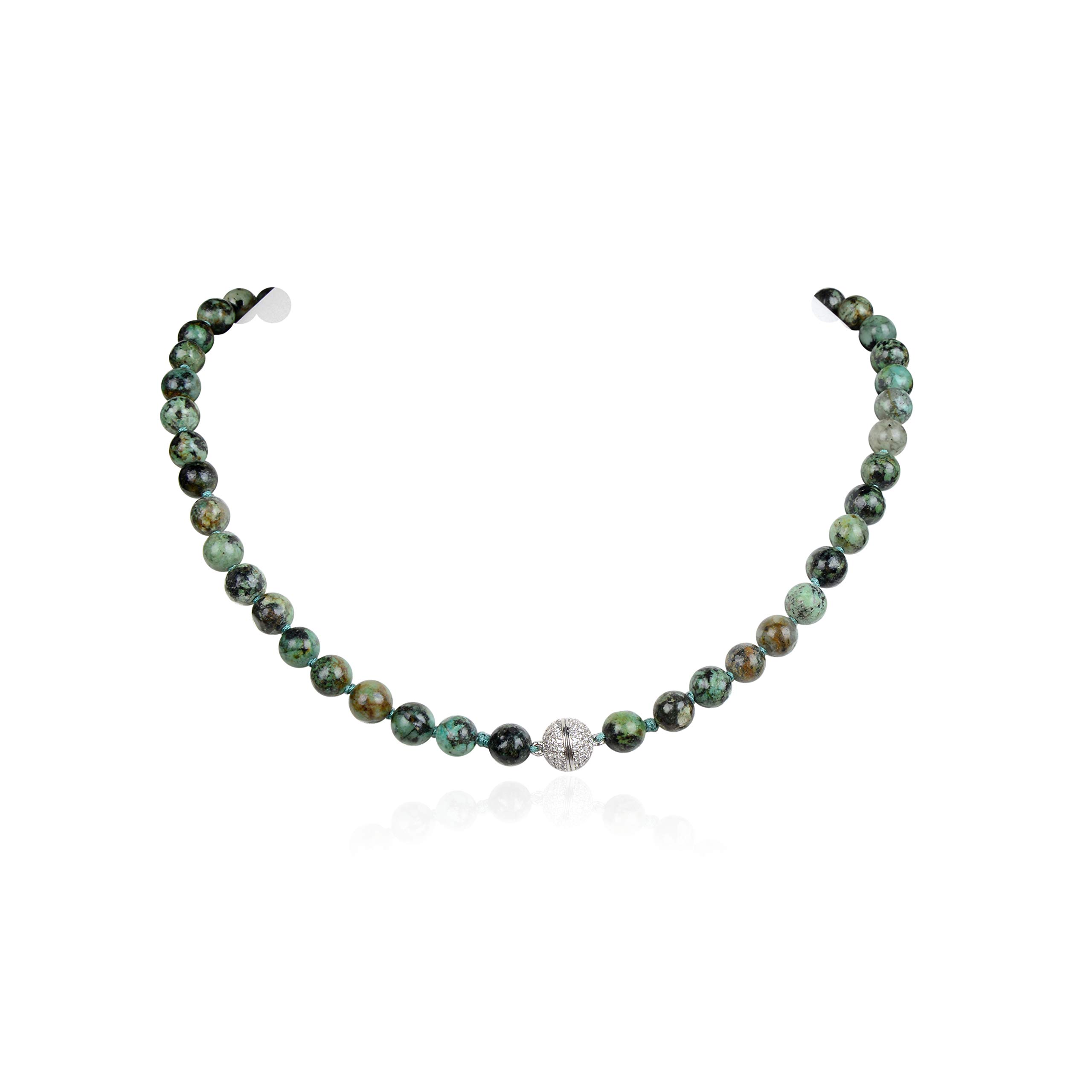 Fukugems natural stone beaded necklace for women men gemstone knotted necklace birthstone necklace African turquoise magnetic clasp 8mm