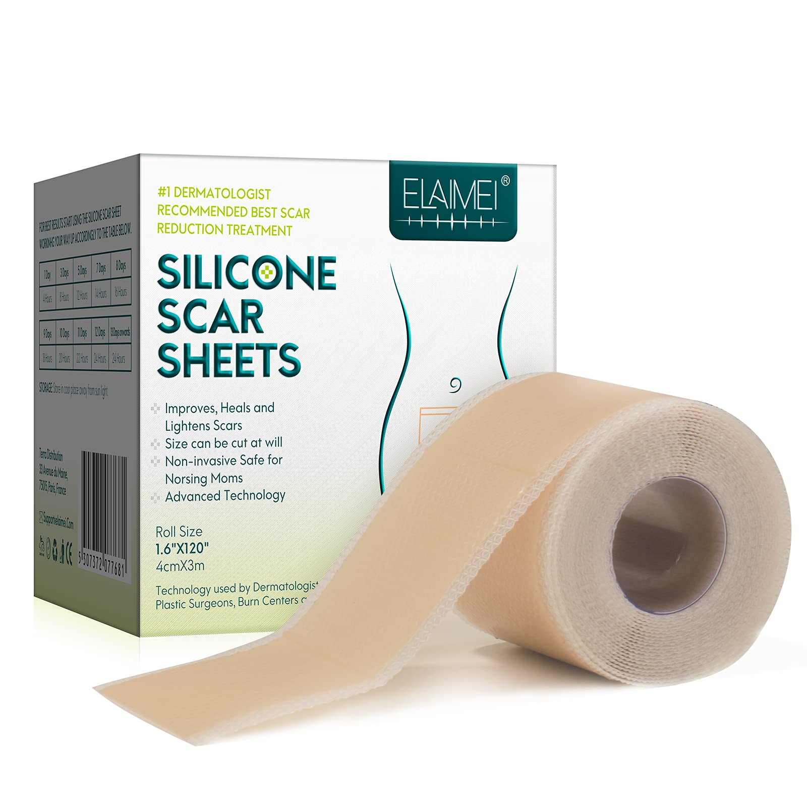 Silicone Scar Tape (1.6” x 120” -3M), Reusable Silicone Scar Sheets, Self-Adhesive, Safe and Effective, Works on Old & New Scars (3M(Pack of 1))