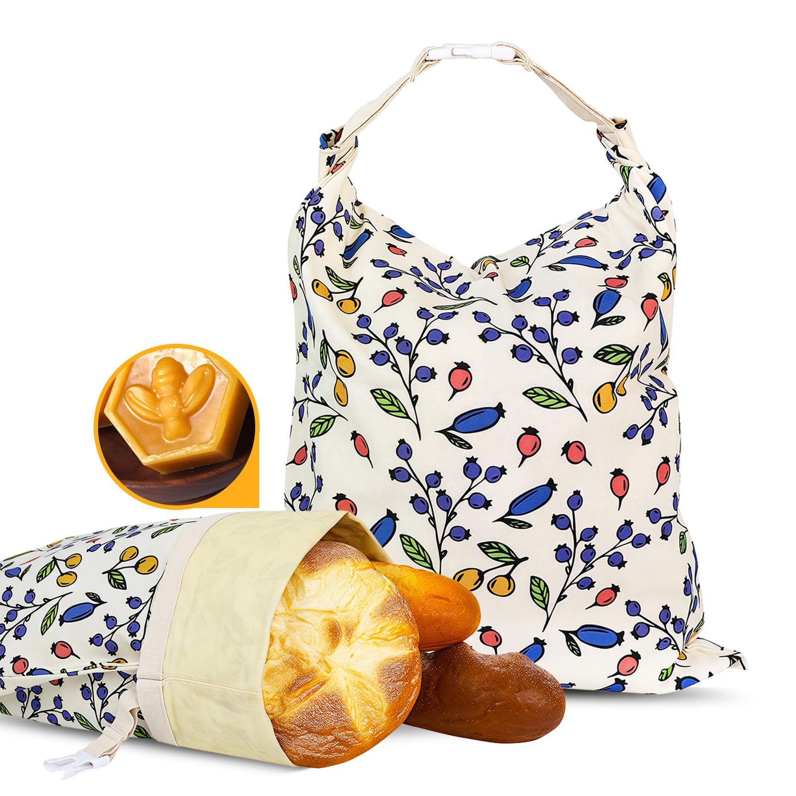 Photo 1 of 2 Pack Beeswax Bread Bags - 17x13 Inch Reusable Bread Storage Bags,Bees Wax Lined Bread Bags for Home Cooks fresh bread storage Easy Clean (Berry)
