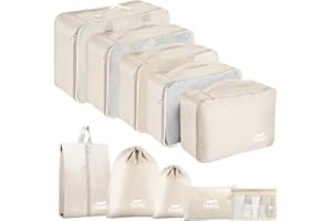 10 Set Packing Cubes for Suitcases, Packing Cubes Travel Essentials Organizer Bags, Travel Organizers (Beige)