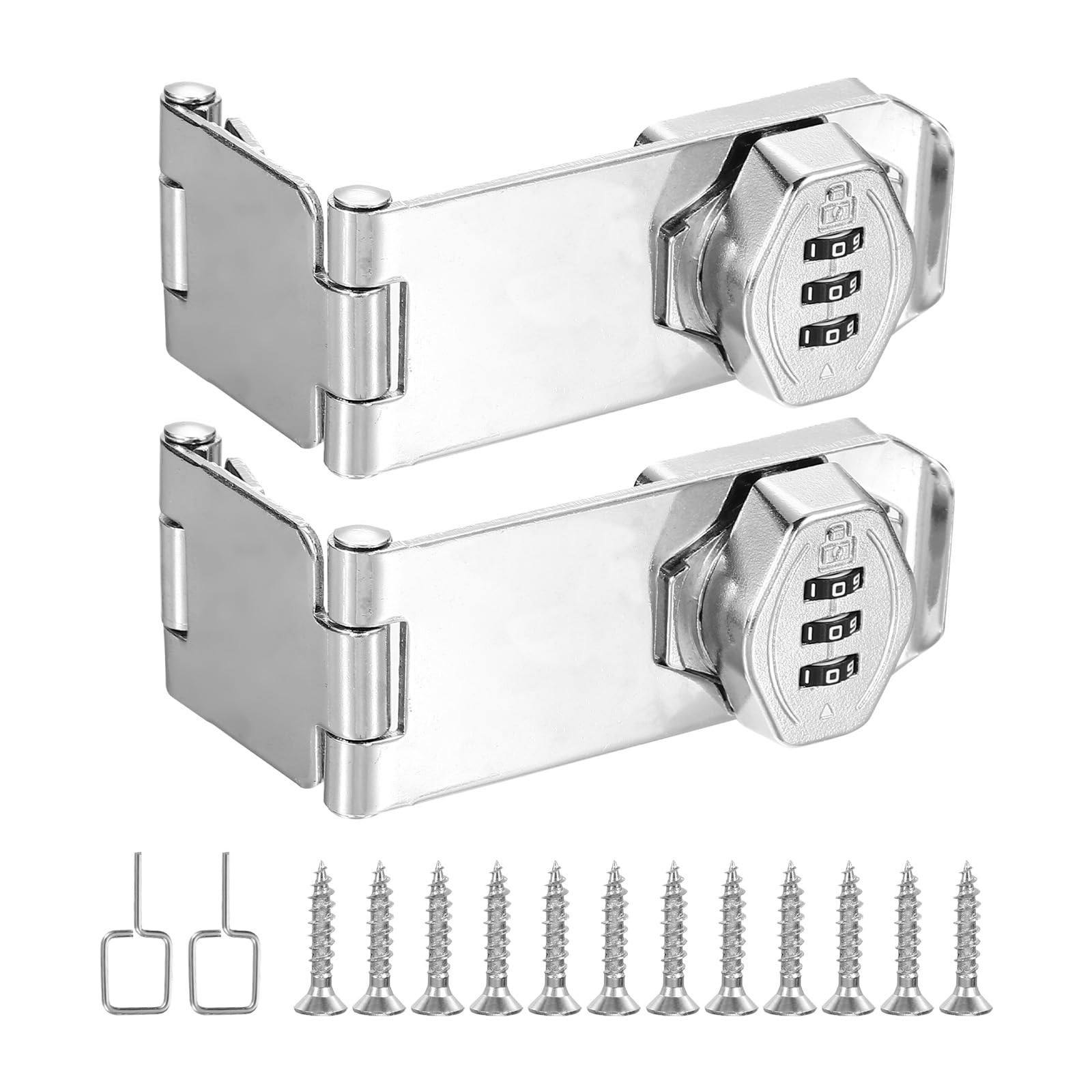 PATIKIL Combination Rotary Hasp Locks, 2 Pack 90 or 180 Degree Combination Safety Lock Door Latch with 3 Digit Password for Drawers Cabinets Flip Barn Door, Silver