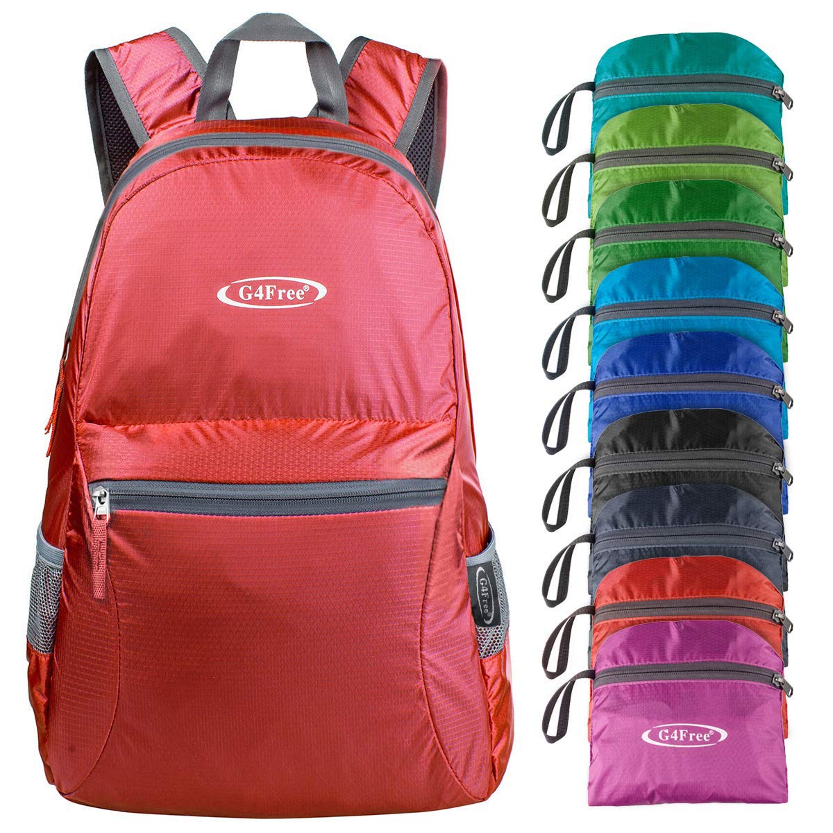 G4Free 20L Foldable Backpack Lightweight, Small Waterproof Backpacks Rucksack for Women Men, Nylon Daypack for Walking Hiking Travelling, Red