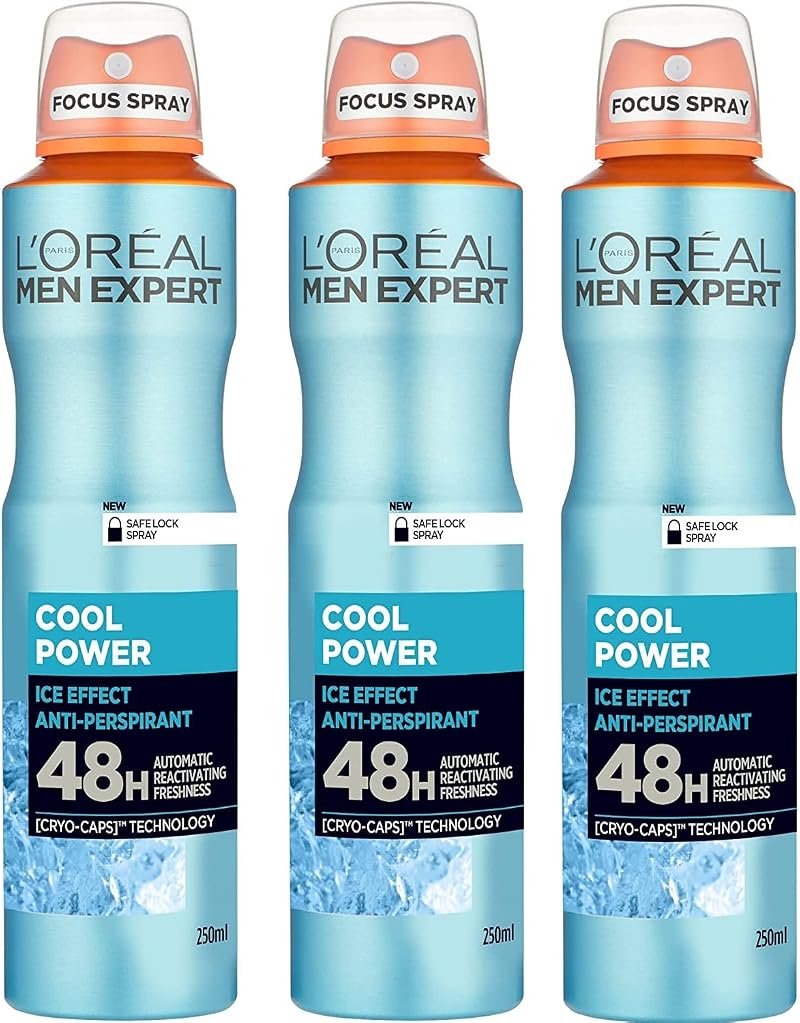 L'Oréal Men Expert Antiperspirant Cool Power Ice Effect Body Spray 150ml 3 Pack