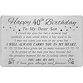 DEGASKEN 40th Birthday Card for Son, Son 40th Birthday Card from Parents, 40th Birthday Decorations Gifts for Men Him, Gifts for 40 Year Old Sons, Metal Engraved Wallet Cards