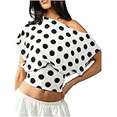 Floerns Women's Polka Dots Off Shoulder Crop Top Short Dolman Sleeveless Elegant Blouses