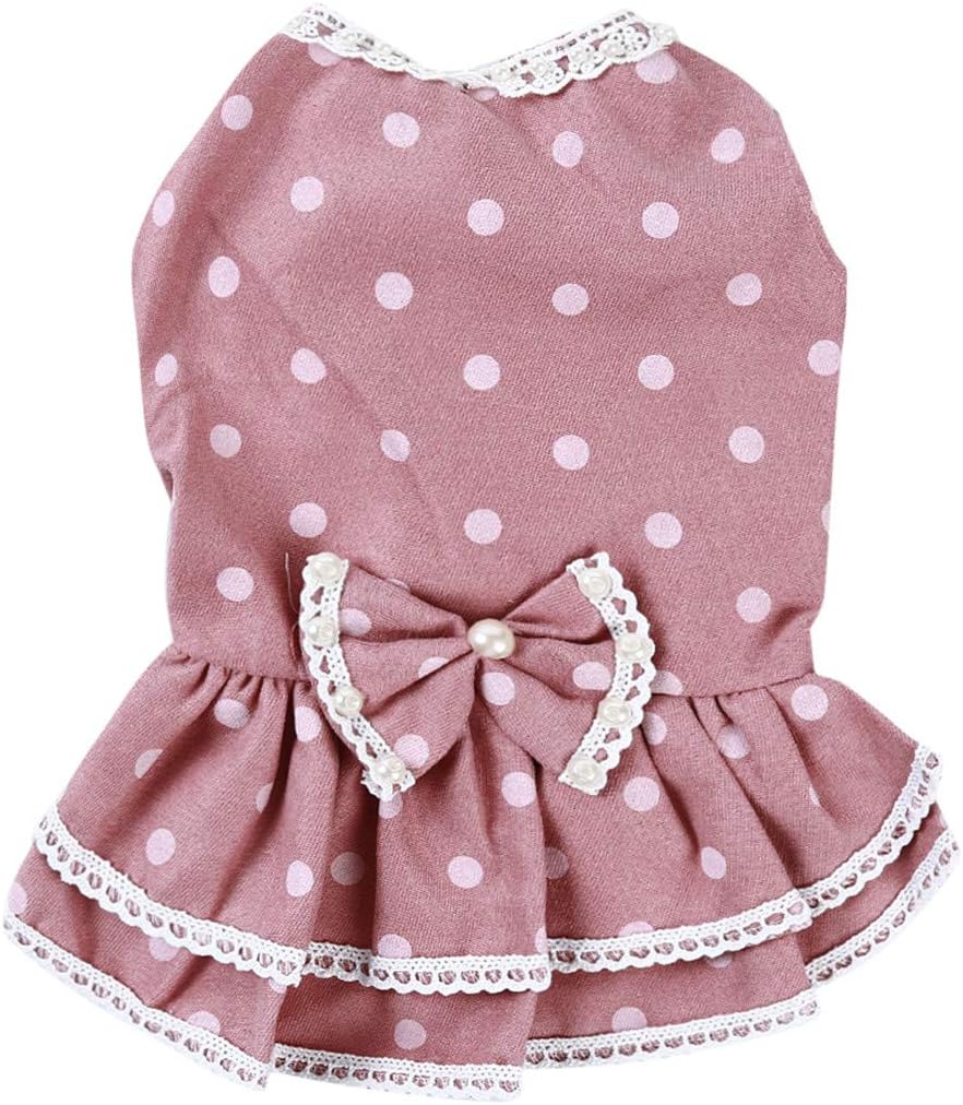 Kissherely Dog Princess Dress Pet Puppy Lace Dot Pattern Skirt Small Dog Wedding Dress Summer Spring Pet Clothes (Pink L)