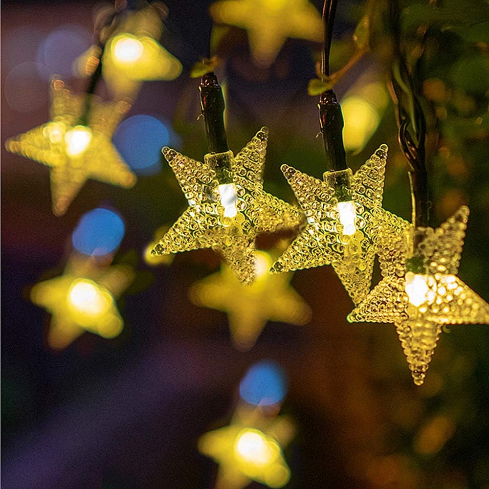 HHMTAKA Solar Fairy Lights Outdoor Waterproof 50LED Solar Garden Lights 8 Mode 9.5M/31FT Indoor/Outdoor String Lights for Garden Patio Yard Home Christmas Parties Wedding (Star)