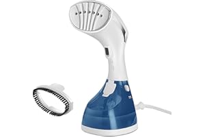Sunbeam 1200W Power Steam Handheld Steamer for Clothes, Extra Burst of Steam Feature, 30-Second Fast Heat-Up, Bristle Brush Attachment, White and Blue Finish