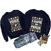 DUTUT I Come In Peace Peace Sweatshirt Couples Christmas Matching Shirts for Husband and Wife Long Sleeve Tops