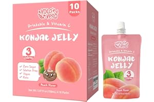 VOLO VERO Konjac Jelly Squeeze Pouch Peach Flavor, Low Calories (3 Kcal), 10 Packs, Gluten Free & Vegan, 0 Sugar, Keto, Low Carb, Drinkable Vitamin C Healthy Fruit Snacks, Holiday Gifts